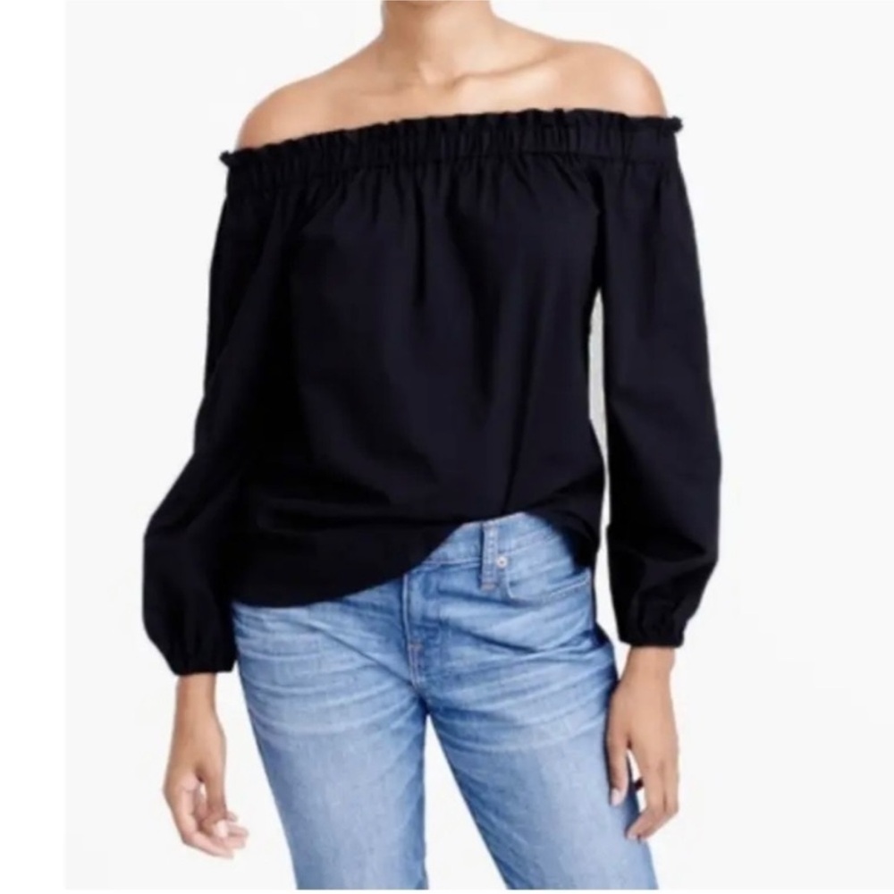 J Crew strapless long sleeve shirt with ruffle around the top